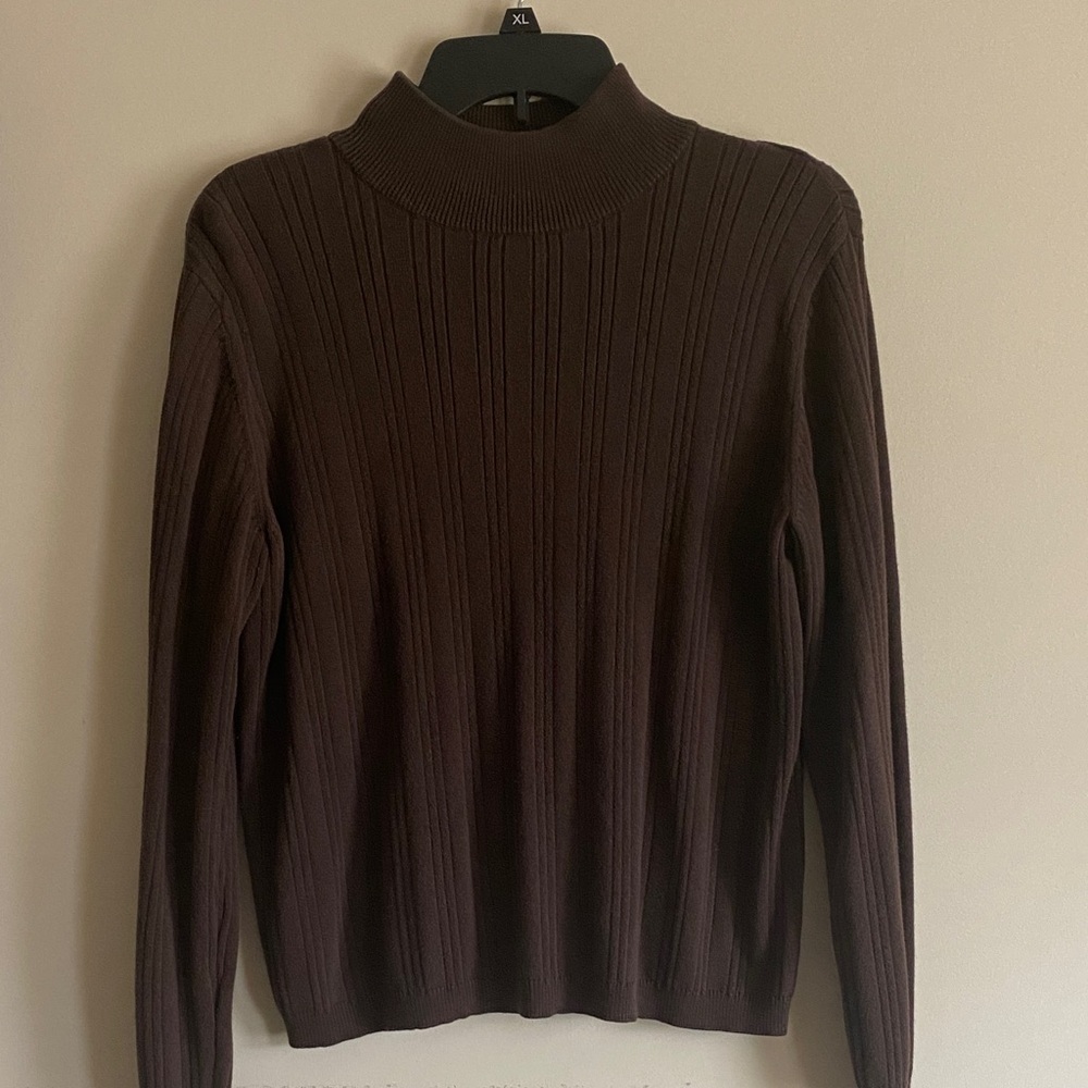 Vintage women’s Brown Ribbed Sweater mock turtle neck Hasting & Smith medium